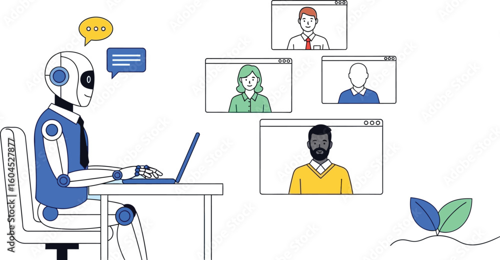 Aufkleber robot automation online meeting ai technology artificial intelligence virtual conference system