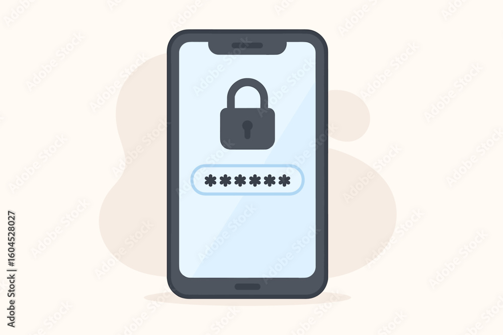 Poster mobile phone password entry screen vector illustration. smartphone security login interface with loc
