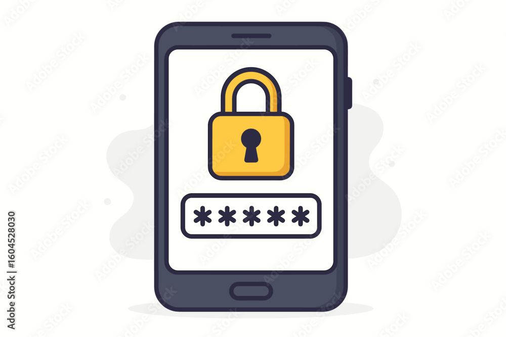 Poster mobile security password authentication smartphone lock screen vector illustration. phone login inte