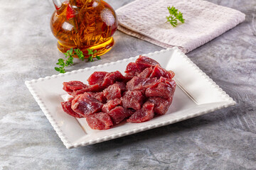 Diced raw beef meat cubes