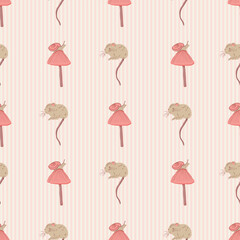 Whimsical Forest Seamless Vector Pattern with Mushrooms, Leaves and Woodland Animals