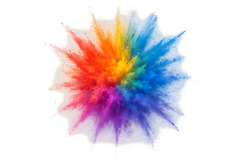 Explosion of multicolor powder paint splash isolated on transparent background
