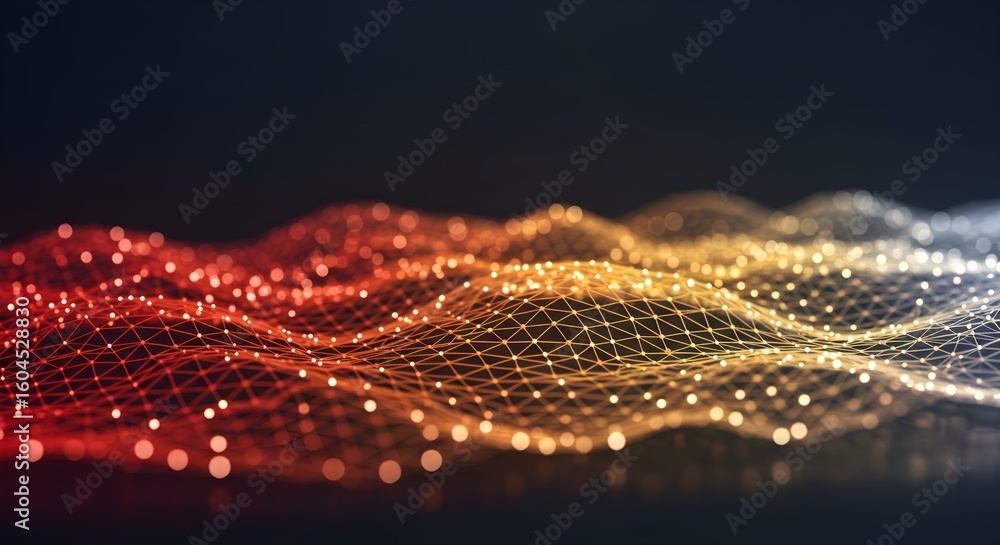 Aufkleber abstract cyber network grid visualization with connecting lines and glowing dots. digital data commu