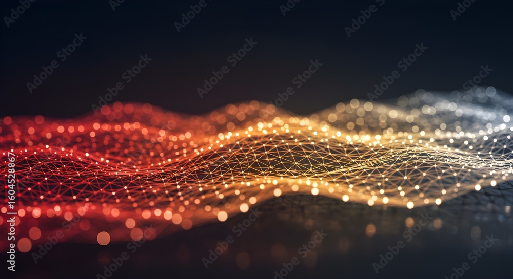 Aufkleber abstract cyber network grid visualization with connecting lines and glowing dots. digital data commu