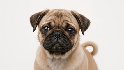 Obraz premium Young pug dog photographed indoors in a studio
