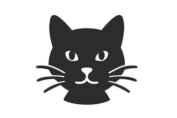Obraz premium Black cat head silhouette vector, minimalist feline icon with whiskers, flat domestic pet stencil design for logos, decals, crafts, clipart, SVG cut files, pattern templates