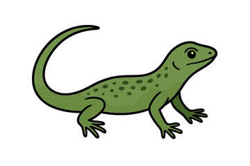 Obraz premium Cartoon green lizard gecko iguana reptile mascot clip art isolated on transparent background, cute wildlife animal vector illustration for education, design projects, zoo