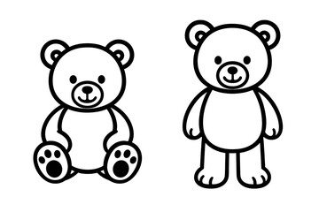 Cute teddy bear vector illustration set featuring sitting and standing plush toy outlines ideal for coloring pages, kids crafts, educational activities, DIY printable projects
