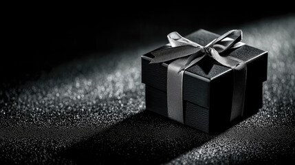 Elegant black gift box with silver ribbon