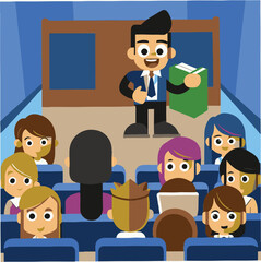 Cartoon vector illustration set of business people in a meeting and children in a classroom