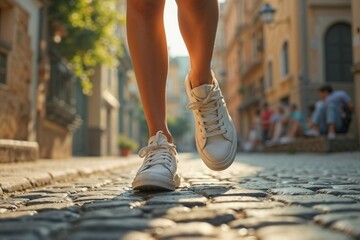 feet in white sneakers