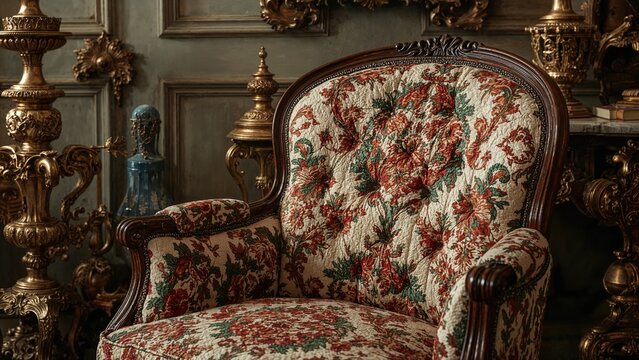 Attractive cushioned chair set against a decorative patterned backdrop