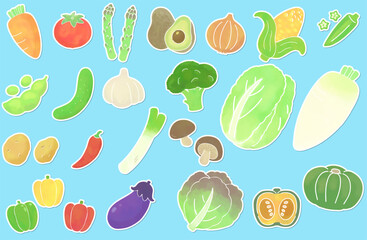 シール風のシンプルな野菜イラストセット