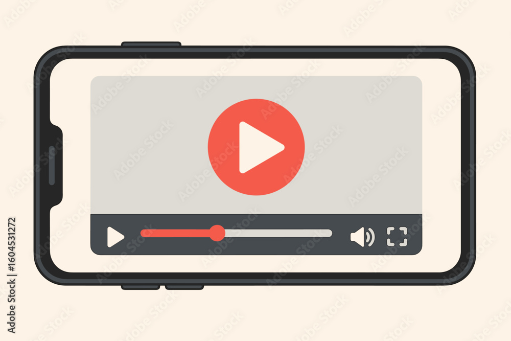 Poster mobile phone video player interface smartphone screen multimedia controls play button streaming app 