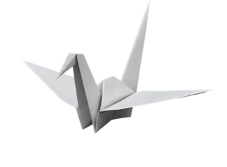 White origami crane bird isolated on transparent background