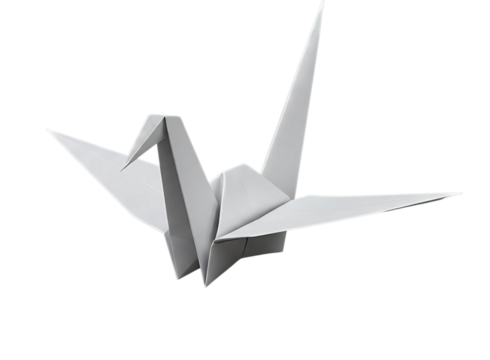 White origami crane bird isolated on transparent background