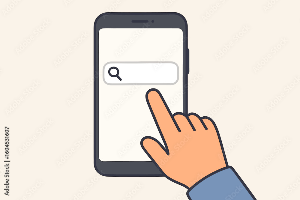 Poster mobile search engine smartphone screen interface hand finger touch interaction digital web browsing 