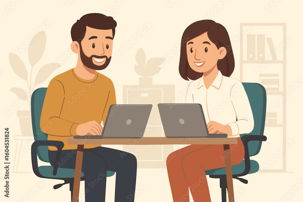 Poster business team collaboration data analysis vector illustration. professional coworkers working togeth