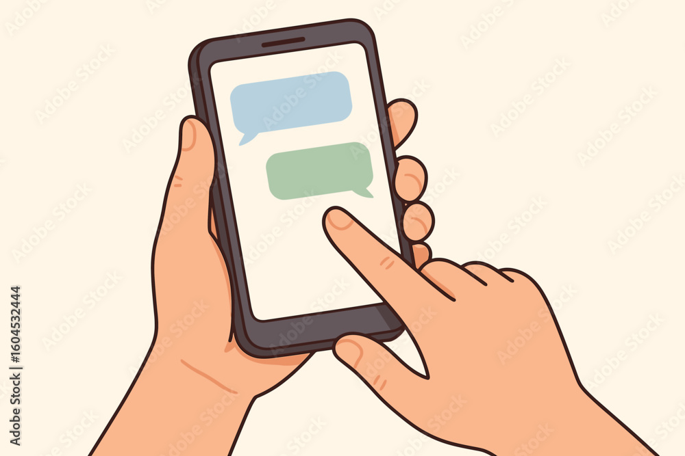Aufkleber mobile messaging communication concept hands holding smartphone with text message chat bubbles on to