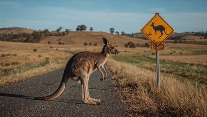 Wild Kangaroo Crossing Path Marked