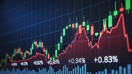 Financial chart with green and red candlesticks and line graph stock market candlestick chart