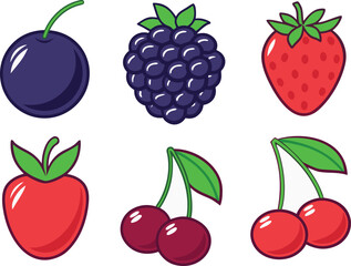 Collection of colorful berries and fruits silhouette isolated on transparent background