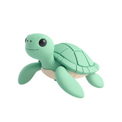 Adorable 3D Rendered Green Sea Turtle Character on Black Background.