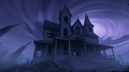 Animated Spooky Haunted House with a Dark Sky, ideal for Halloween background animation or game