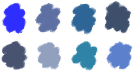 Abstract textured Blue watercolor swatches on white background 
