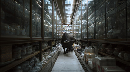 Bull terrier dog standing alert in side profile pose