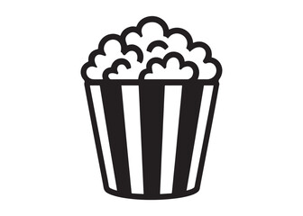 Striped Popcorn Bucket Icon: Bold Black and White Movie Snack Graphic.