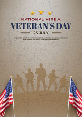 National Hire a Veterans Day Poster with Patriotic and Military Graphics
