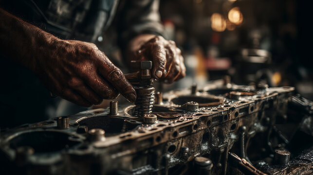 Auto mechanic repairing cylinder head in garage
- Powered by Adobe