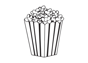 Popcorn Box Silhouette with Fluffy Kernels in Classic Pattern.