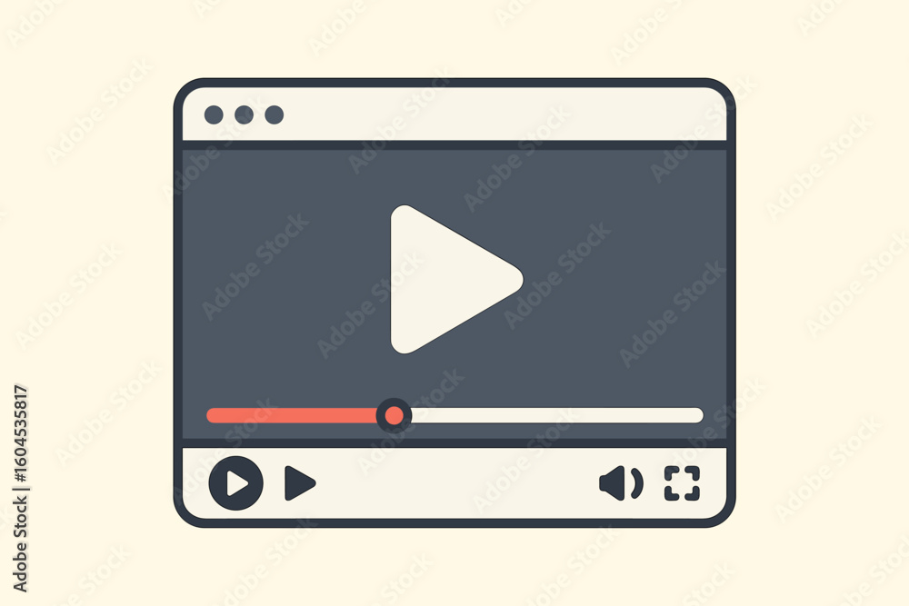 Poster video media player interface vector illustration. digital movie or film window frame with play butto