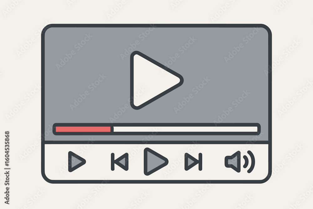Poster video player interface for web and mobile apps. vector illustration of a media screen with play butt