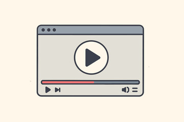 Video player interface for web. Online movie, film, or video streaming software concept. Simple vector illustration with play button, timeline, and control icons.