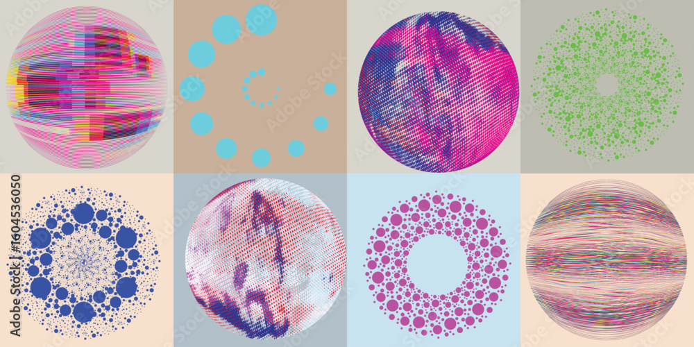 Fototapete lines and dots in circle form .rotate rounded shape vector .rotating dots form a circle .rotating an
