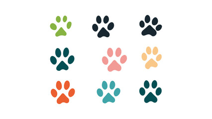 set of vector animal paw shape icons in different colors 