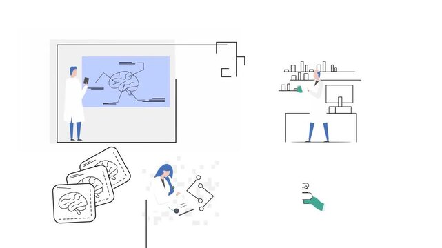 Animated design process showing blueprint planning, architecture concepts, and technical drafting workflow in 2D style