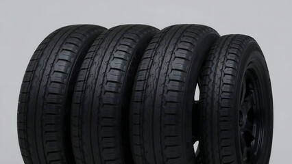 Stack of Four New Black Car Tires