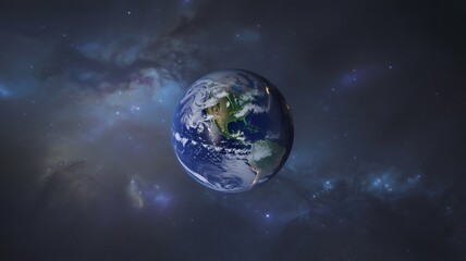 Majestic planet earth floating in cosmic nebula space cosmos
