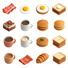 Delicious Isometric Breakfast Food and Drink Icons Collection