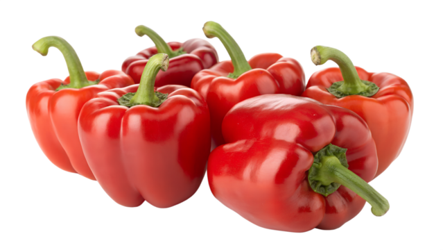 Fresh vibrant red bell peppers a healthy and delicious vegetable displayed against a bright white