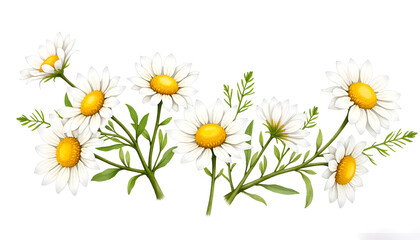 Fototapeta premium White daisies with yellow centers arranged on a clean background 