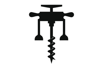 Black and White Vector Illustration of a Winged Corkscrew for Wine Bottle Opening and Sommelier Service Equipment Concept