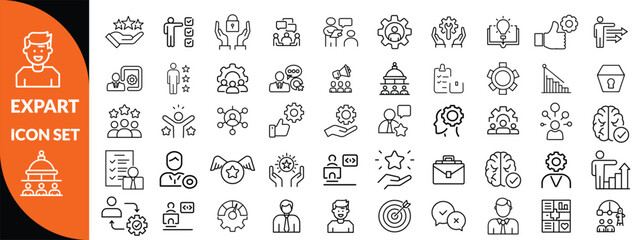 Expert line icon set. Set of outline icons related to talent, skill, aptitude, specialist, thinking, expertise, expert and others. Editable stroke. Vector illustration