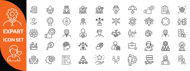 Expert line icon set. Set of outline icons related to talent, skill, aptitude, specialist, thinking, expertise, expert and others. Editable stroke. Vector illustration