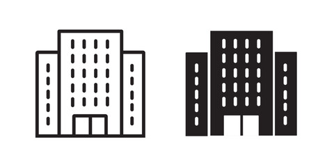 Dual-Style Building Icons – Outline & Silhouette Architecture