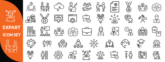 Expert line icon set. Set of outline icons related to talent, skill, aptitude, specialist, thinking, expertise, expert and others. Editable stroke. Vector illustration